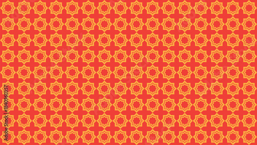 Seamless islamic geometric star pattern background in vibrant red and orange colors