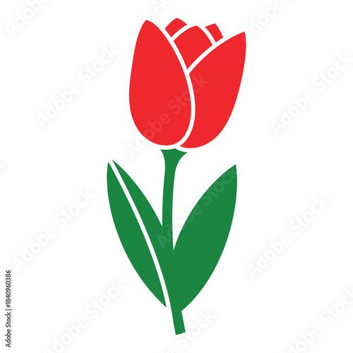 Red Tulip Flower Icon green stem
