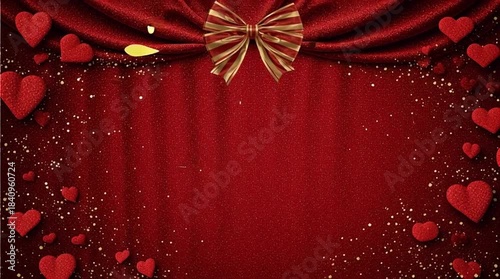 Red Curtain with Hearts and Bows