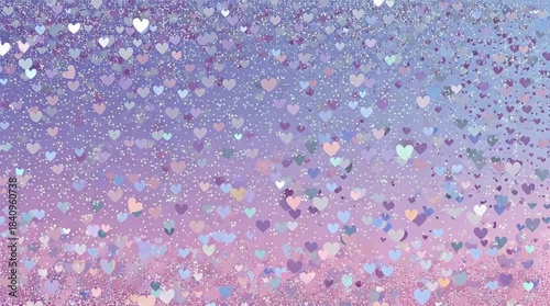 Pastel Glitter Hearts Falling on Purple-Pink Gradient Background