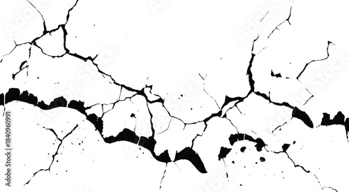 White paint black cracks background. Scratched lines texture. White and black distressed grunge concrete wall pattern for graphic design. Peel paint crack