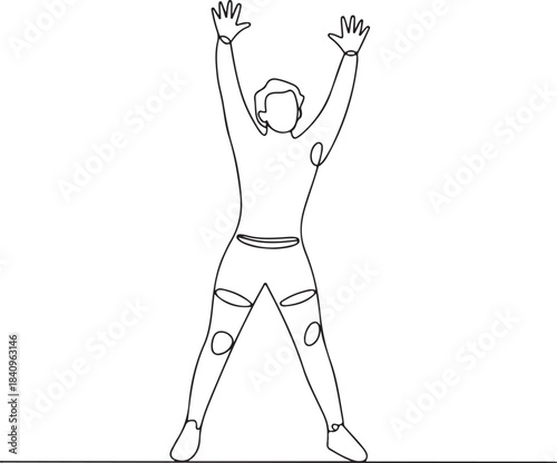 Continuous line illustration of a blocker reaching high with extended elbows