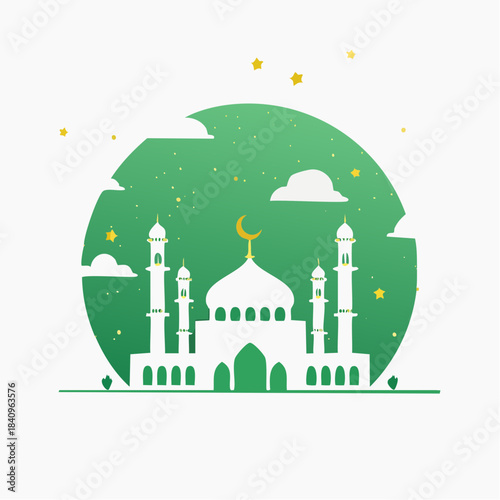 Serene Islamic mosque silhouette under a starry night sky, representing spiritual contemplation and cultural celebration