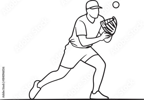 Continuous line illustration of a female volleyball player jumping for a serve