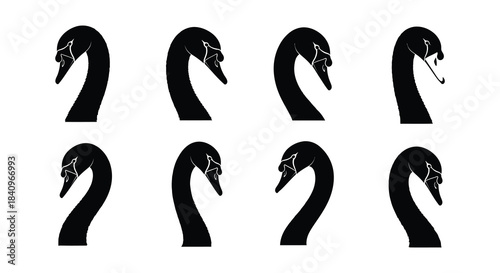 Black swan silhouettes arranged in a symmetrical grid pattern on white background