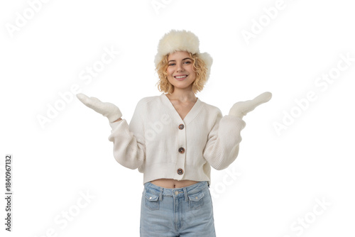 Enjoying winter fun during New Year celebrations, isolated, PNG