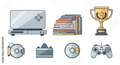 Gaming Collection - Console, Games, Trophy, and Accessories Illustration.