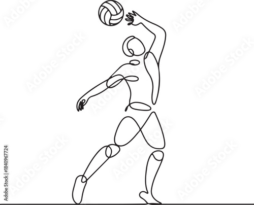 Continuous line abstract illustration of a human form hitting a volleyball