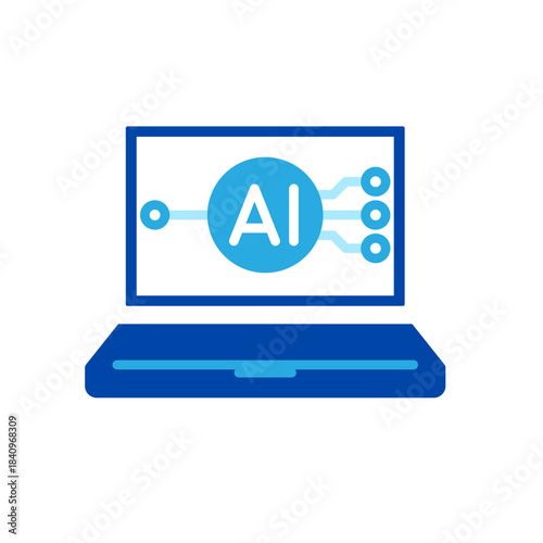 Laptop displaying an artificial intelligence concept with interconnected nodes and the 'AI' acronym on screen.