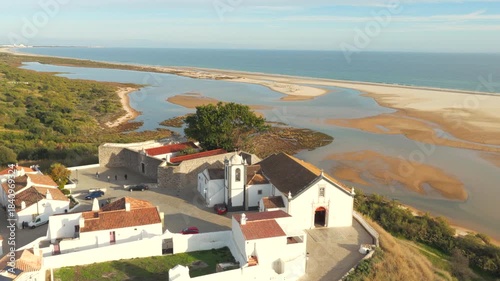 Aerial View Cacela Velha Village Overlooking Ria Formosa Lagoon in Algarve
