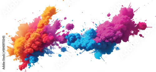 Vibrant and artistic, this vector illustration features a colorful watercolor paint and ink splash design with a rainbow splatter pattern texture on a white background