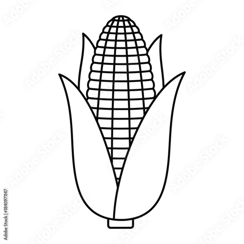 Corn Cob Line Icon – Minimal Vector Maize Outline for Farm and Food Packaging