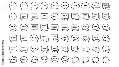 Set of outline speech bubbles and chat icons for communication design