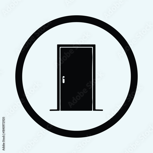 Vector Closed door exit sign icon symbol inside a circle silhouette Illustration