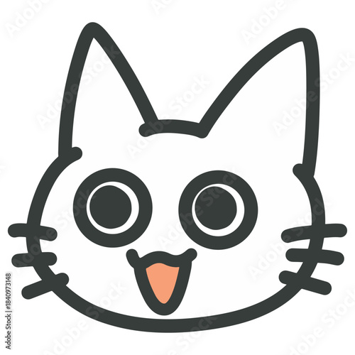 満面の笑みを浮かべる可愛い白猫のイラスト（手描きイラスト、ベクター）