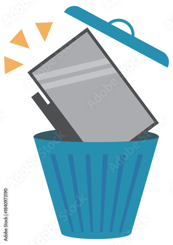 テレビをごみ箱に入れる廃棄や処分をイメージしたイラスト素材