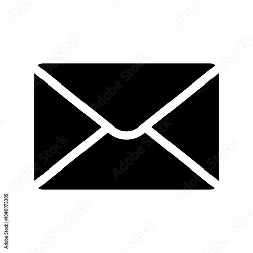 Black closed envelope icon symbol representing email, message, letter, and digital communication concept on white background.