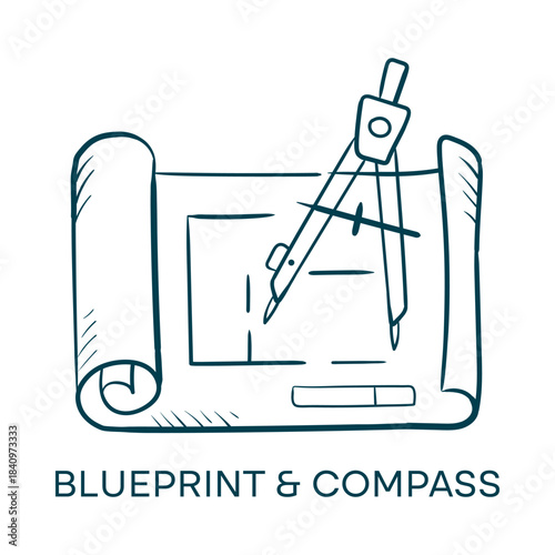 Blueprint Compass Architecture Engineering Construction Plan Design Project Sketch Drawing Hand Drawn Icon