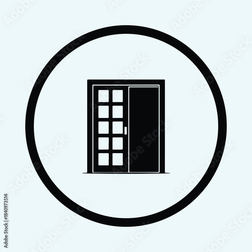Vector Minimalist black icon showing a modern sliding glass patio door silhouette Illustration