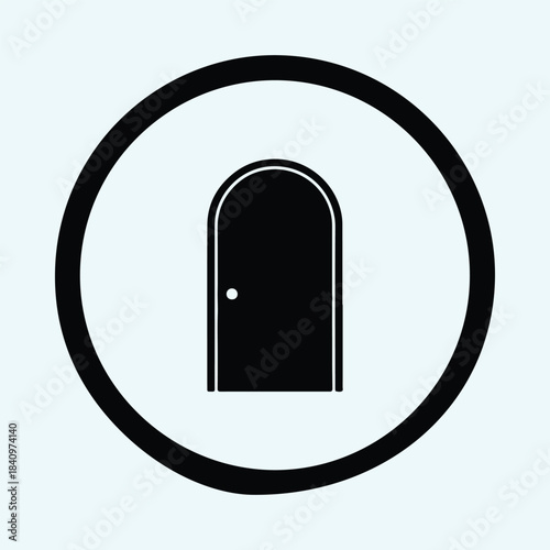 Vector Simple arched door icon graphic inside bold black circle silhouette Illustration
