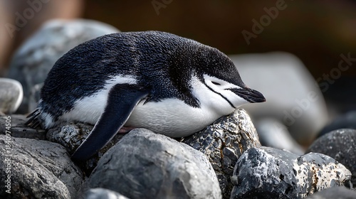 Penguin resting on rocks