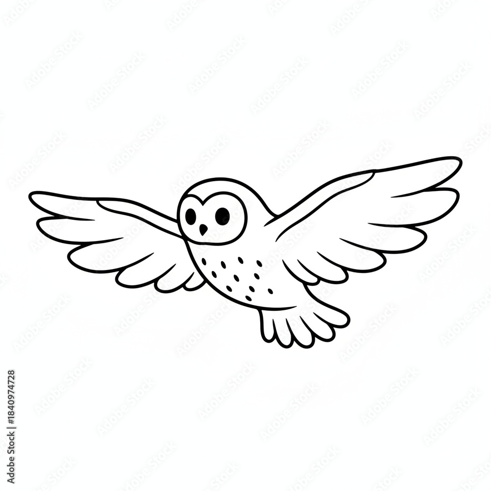 Obraz premium Cute Cartoon Owl Flying Line Art Kids Coloring Page Element