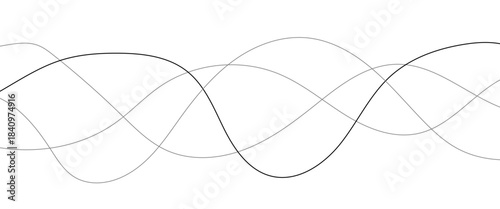Abstract black lines wave curve motion on white background. Thin wavy line abstract background wave line horizontal divider outline minimalist background.