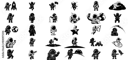 humanitys cosmic quest graphic silhouettes capturing endless exploration and universal wonder set, isolated on transparent background