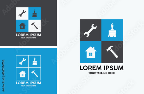 Professional handyman construction building service and home improvement logo design vector graphic