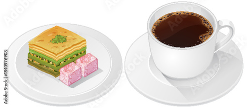 Traditional Turkish Coffee with Baklava and Turkish Delight