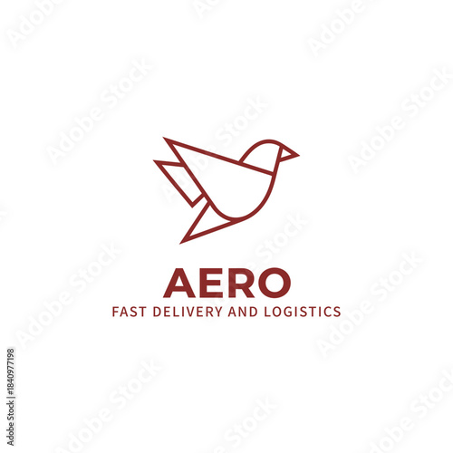 AERO Fast Delivery and Logistics Logo Design, Minimalist Red Line Art Flying Bird Icon, Transportation and Courier Service Emblem.