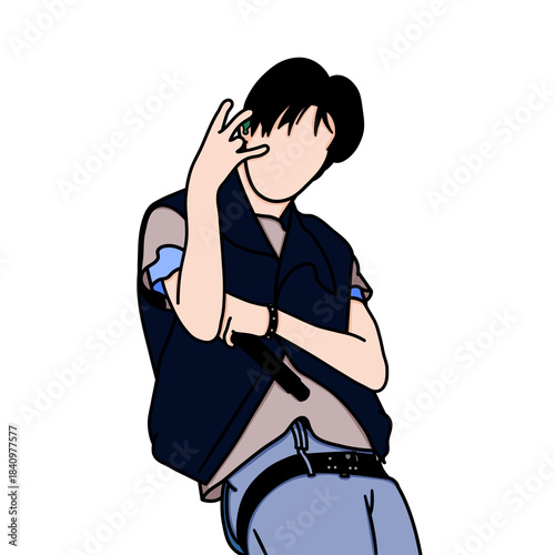 Vector illustration of a Korean K-pop idol. A K-pop idol performing at a major concert in various outfits.