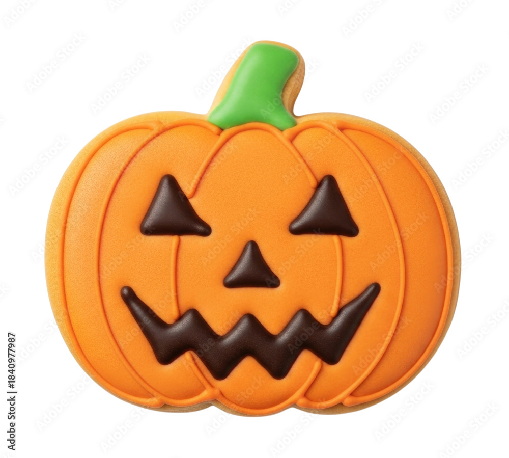 Naklejka premium Halloween pumpkin cookie with jack o lantern face transparent background cutout png