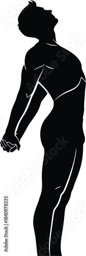 Silhouette of a man stretching chest and arms backward