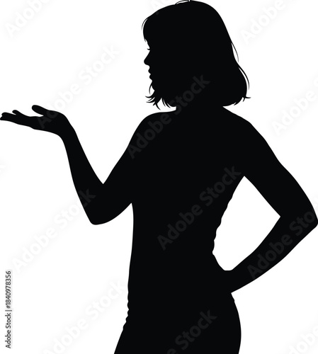 Silhouette of a woman presenting with an open hand