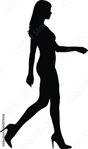 Silhouette of a woman in high heels walking confidently