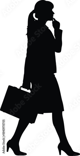 Silhouette of a businesswoman walking with a briefcase