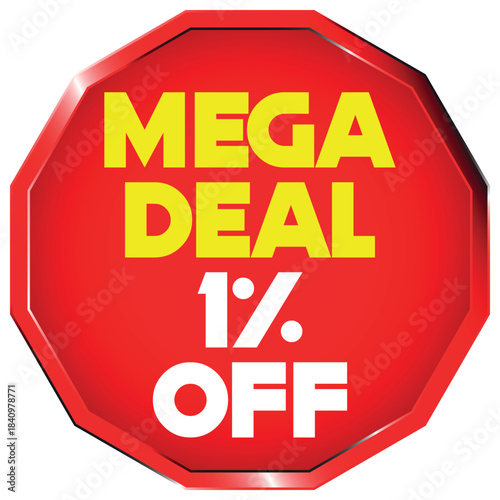 Mega Deal 1 Percent Off Red Octagon Sticker Keywords: sale, discount, offer, promotion, mega