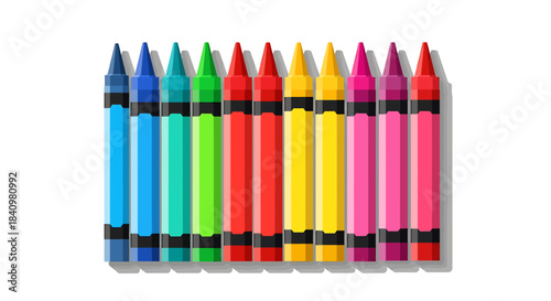 A vibrant row of colorful crayons, perfect for drawing, coloring, and artistic expression