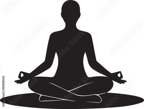 Meditating Woman Sitting in Lotus Position on Yoga Mat Silhouette
