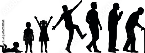 Human life stages silhouette from baby to elder – flavector aging concept vector illustration