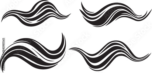 Black Wave Abstract Designs on White Background