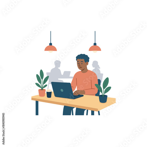 Modern Workspace With Laptop, Plants, And Quiet Office Corner For Remote Work