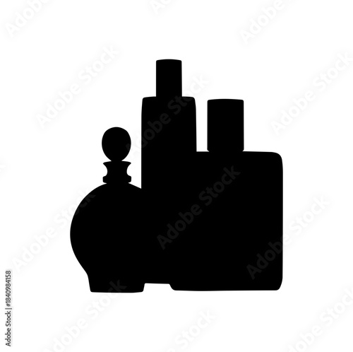 Collection of various perfume bottles and dispensers in black silhouette style