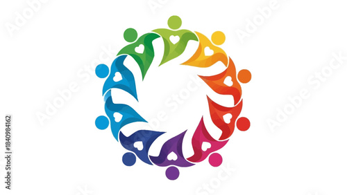 Colorful Unity Circle of People Holding Hands with Hearts
