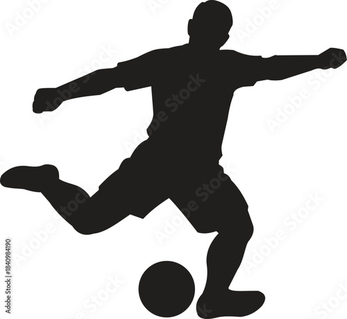 Silhouette of a soccer player kicking a ball in a dynamic pose