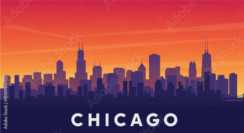 Vibrant chicago skyline silhouette at sunset