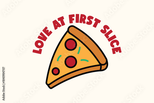 Love at First Slice Pizza Illustration