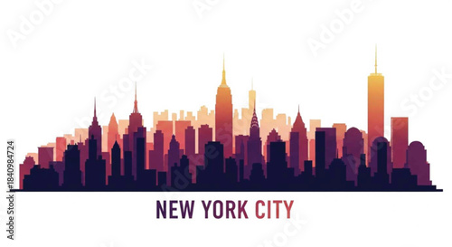 Vibrant new york city skyline silhouette at sunset
