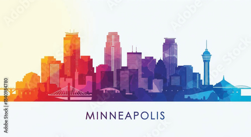Colorful minneapolis skyline silhouette with gradient background